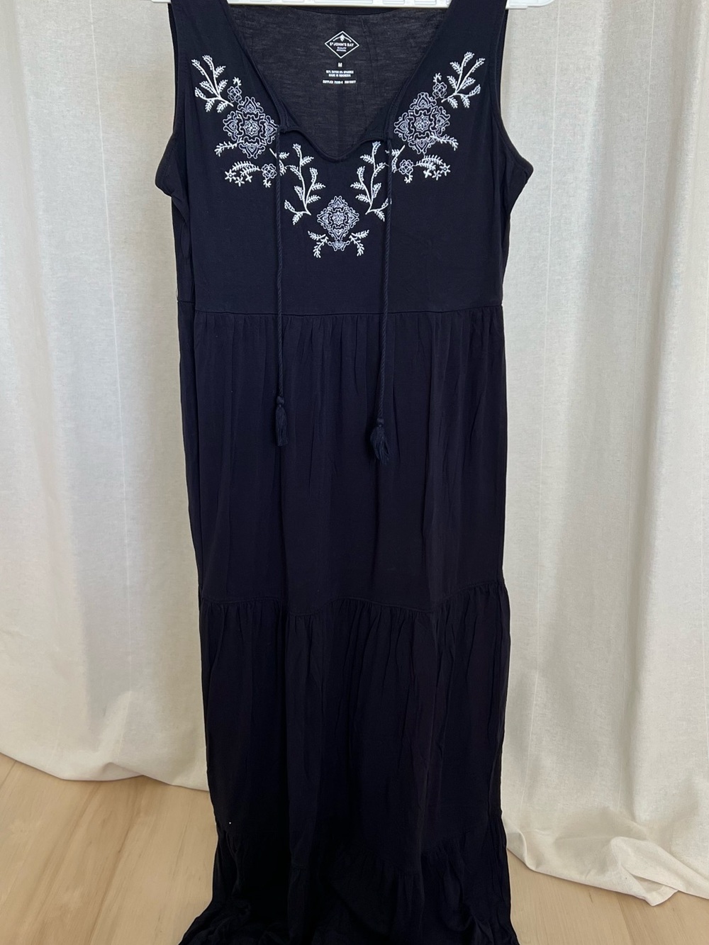 St. John's Bay Navy Maxi Dress with White Embroidery